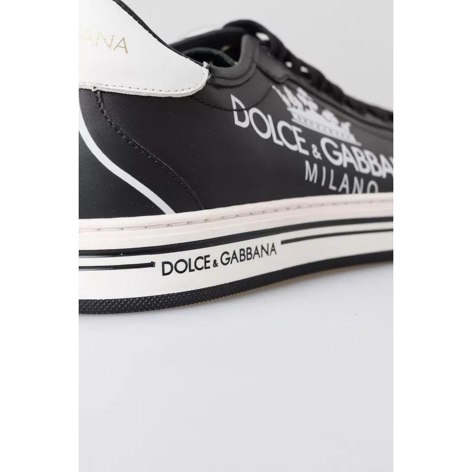 Dolce & Gabbana Black Leather Crown Milano Sneakers Casual Shoes Dolce & Gabbana