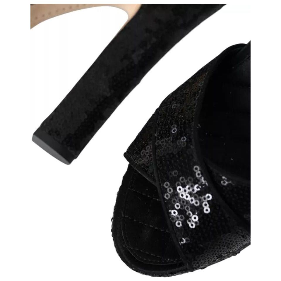 Dolce & Gabbana Black Sequin Ankle Strap Heels Sandals Shoes Dolce & Gabbana