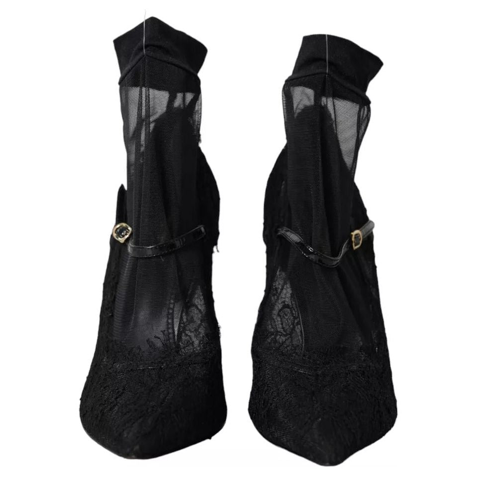 Dolce & Gabbana Black Tulle Stretch Boots Pumps Shoes Dolce & Gabbana