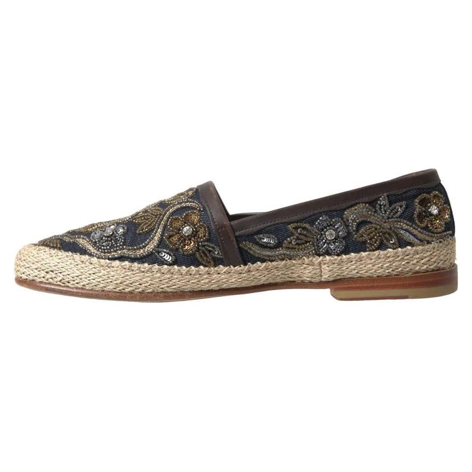 Dolce & Gabbana Blue Embroidered Denim Men Espadrilles Shoes Dolce & Gabbana