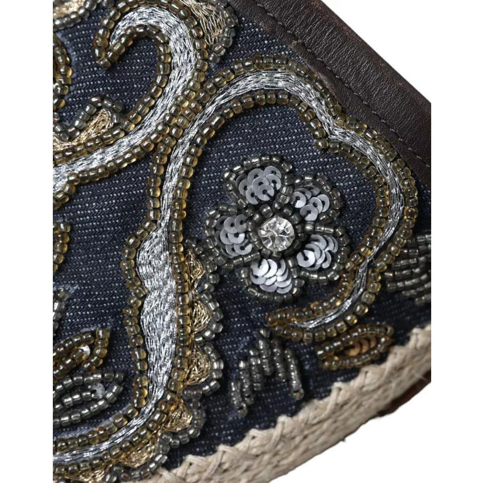 Dolce & Gabbana Blue Embroidered Denim Men Espadrilles Shoes Dolce & Gabbana