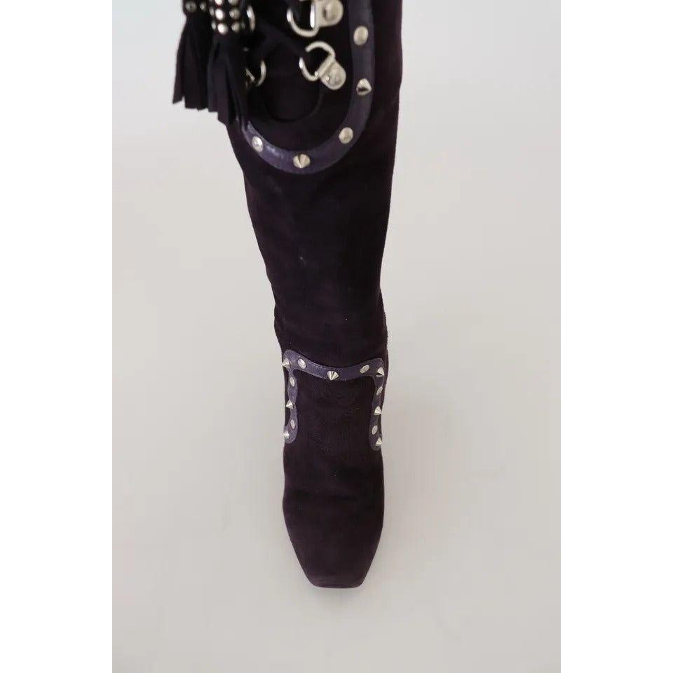 Dolce & Gabbana Purple Suede Leather Studded High Boots Shoes Dolce & Gabbana