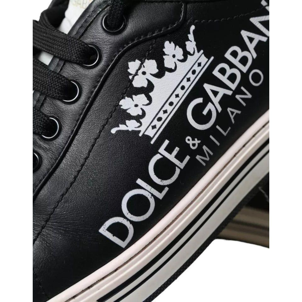 Dolce & Gabbana Black Leather Crown Milano Men Sneakers Shoes Dolce & Gabbana