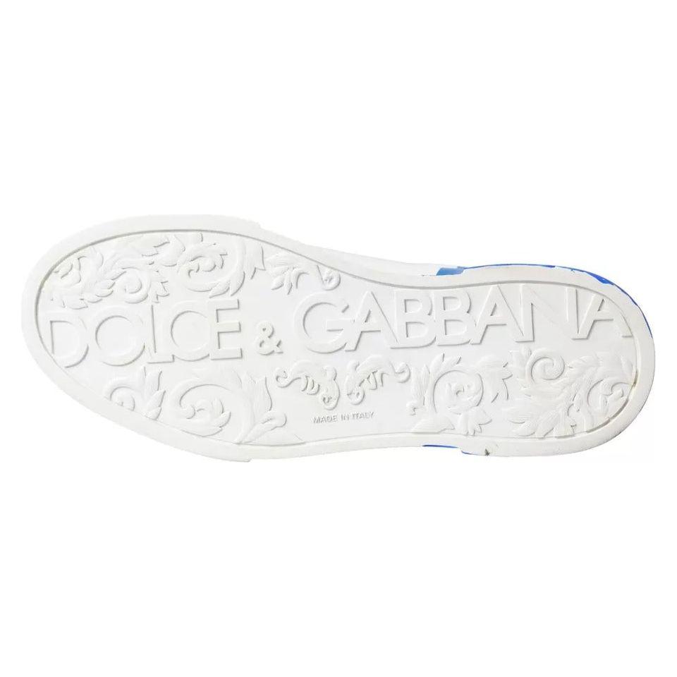 Dolce & Gabbana White Blue Leather Logo Low Top Sneakers Shoes Dolce & Gabbana