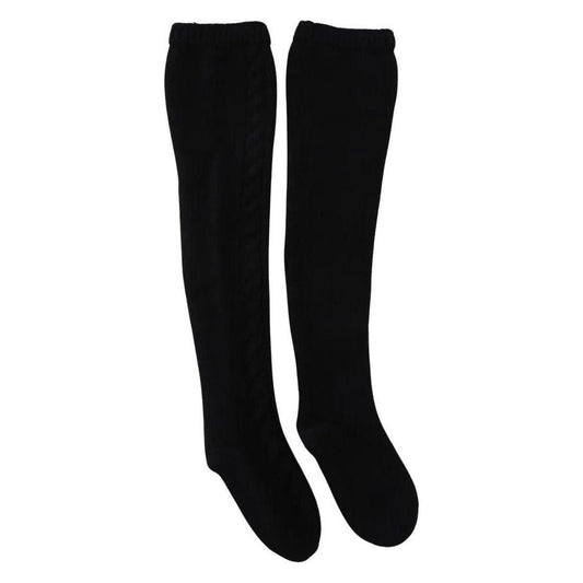 Dolce & Gabbana Black Wool Knit Calf Long Women Accessory Socks Dolce & Gabbana