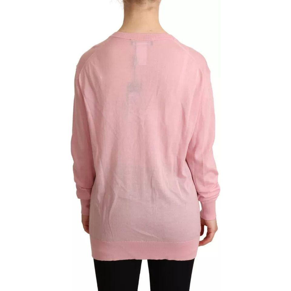 Dolce & Gabbana Pink V-neck Women Pullover Cashmere Sweater Dolce & Gabbana