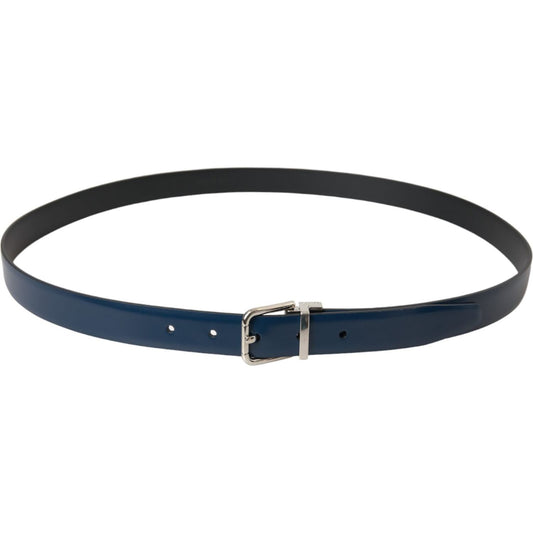 Dolce & Gabbana Blue Calf Leather Silver Metal Buckle Belt Men Dolce & Gabbana