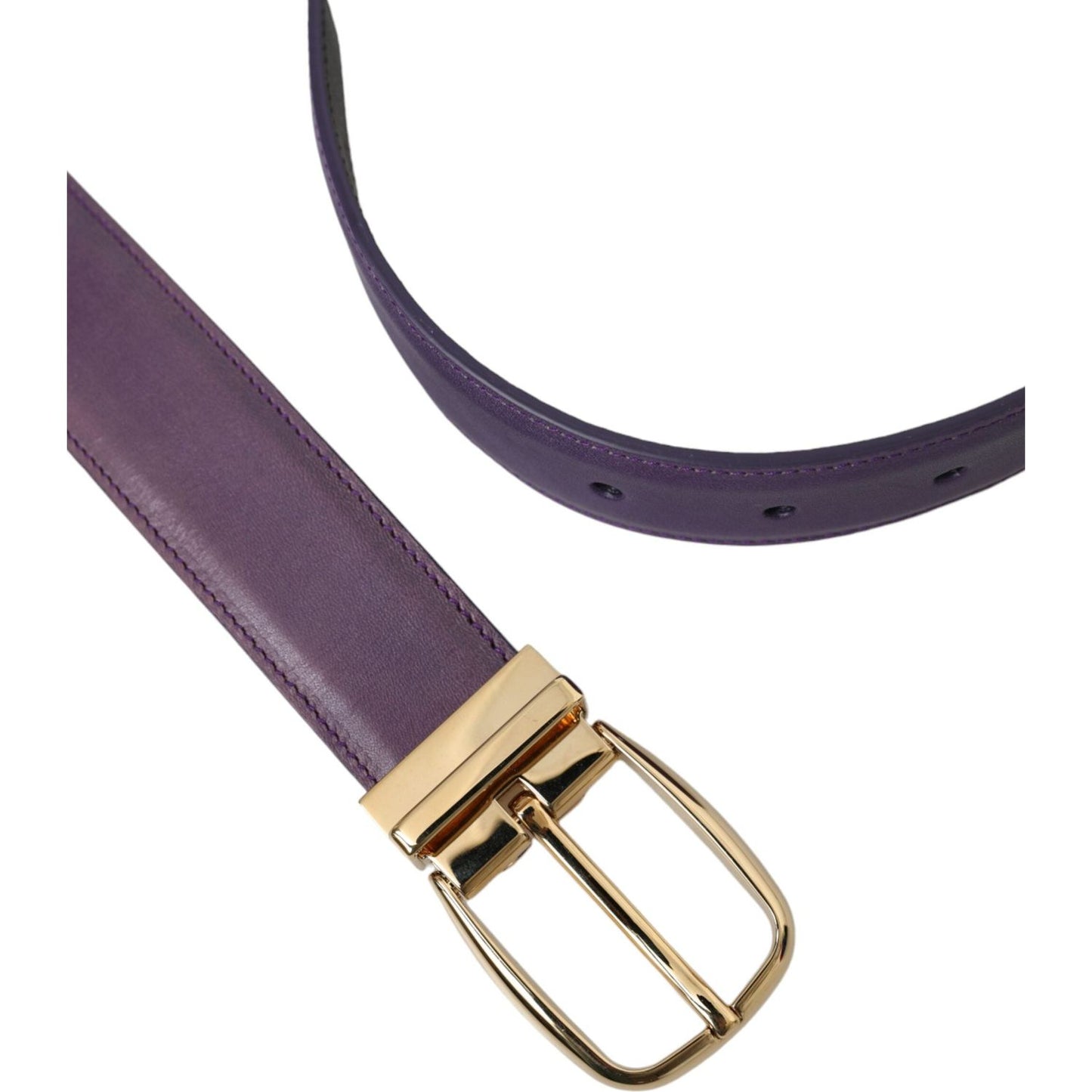 Dolce & Gabbana Purple Leather Gold Metal Buckle Belt Men Dolce & Gabbana