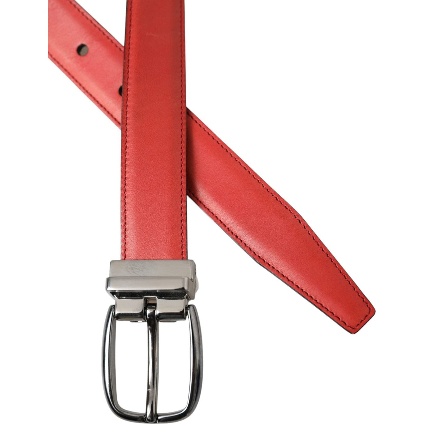 Dolce & Gabbana Red Leather Silver Metal Buckle Belt Men Dolce & Gabbana