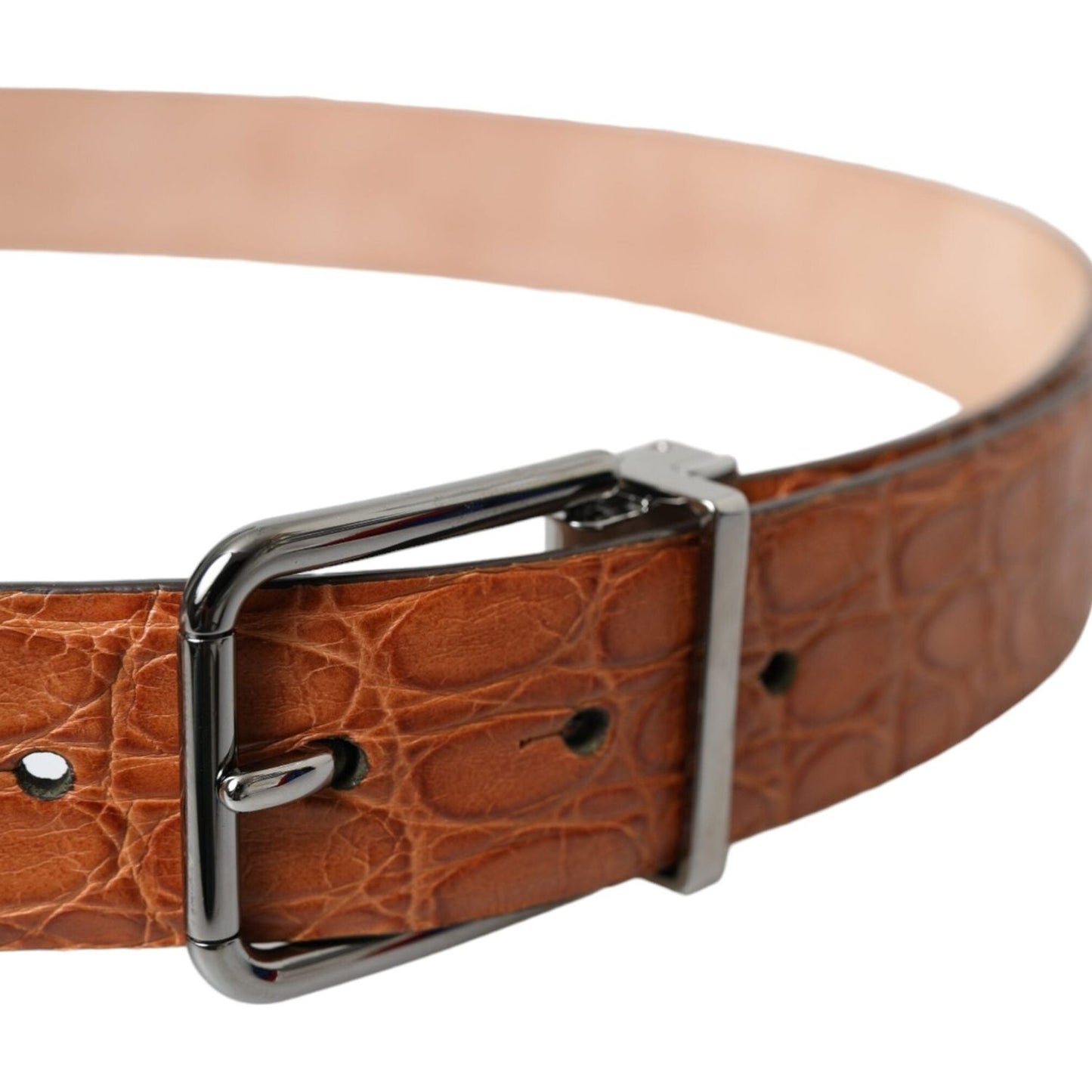 Dolce & Gabbana Brown Exotic Leather Silver Metal Buckle Belt Dolce & Gabbana Sienna