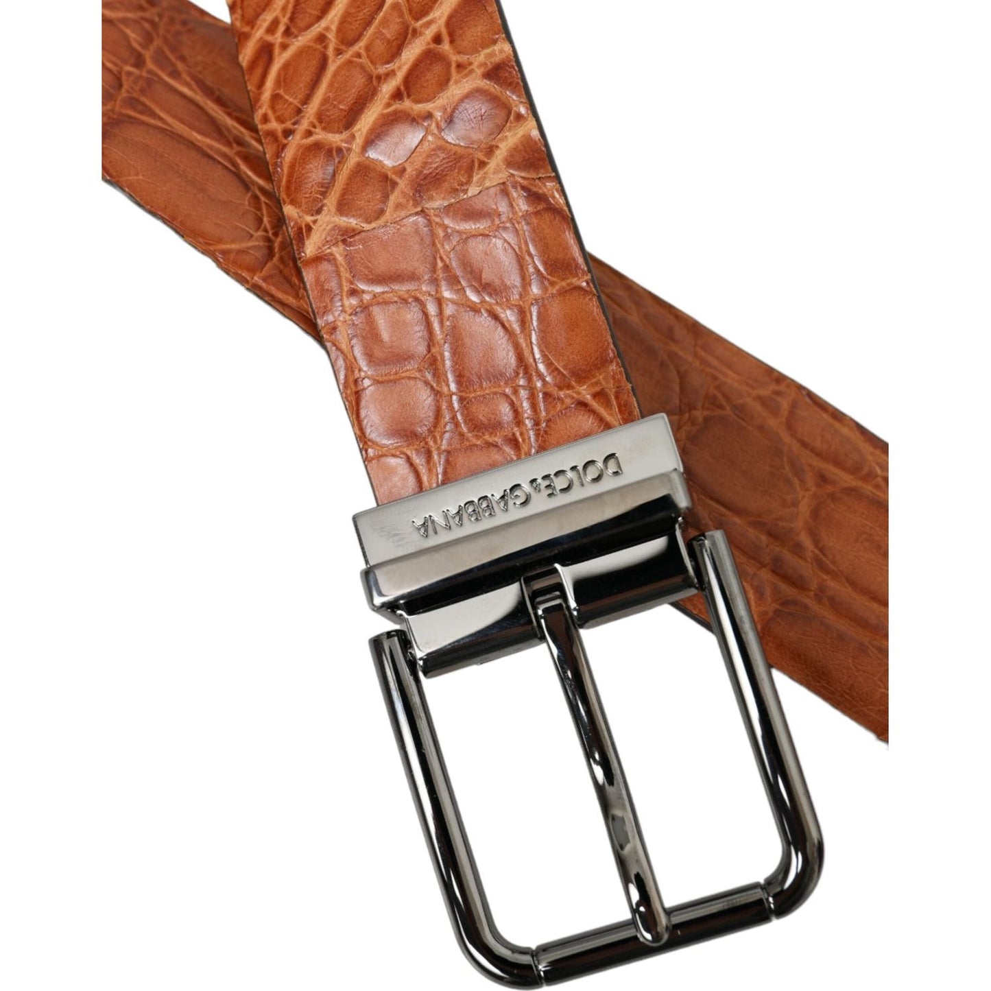 Dolce & Gabbana Brown Exotic Leather Silver Metal Buckle Belt Dolce & Gabbana Sienna