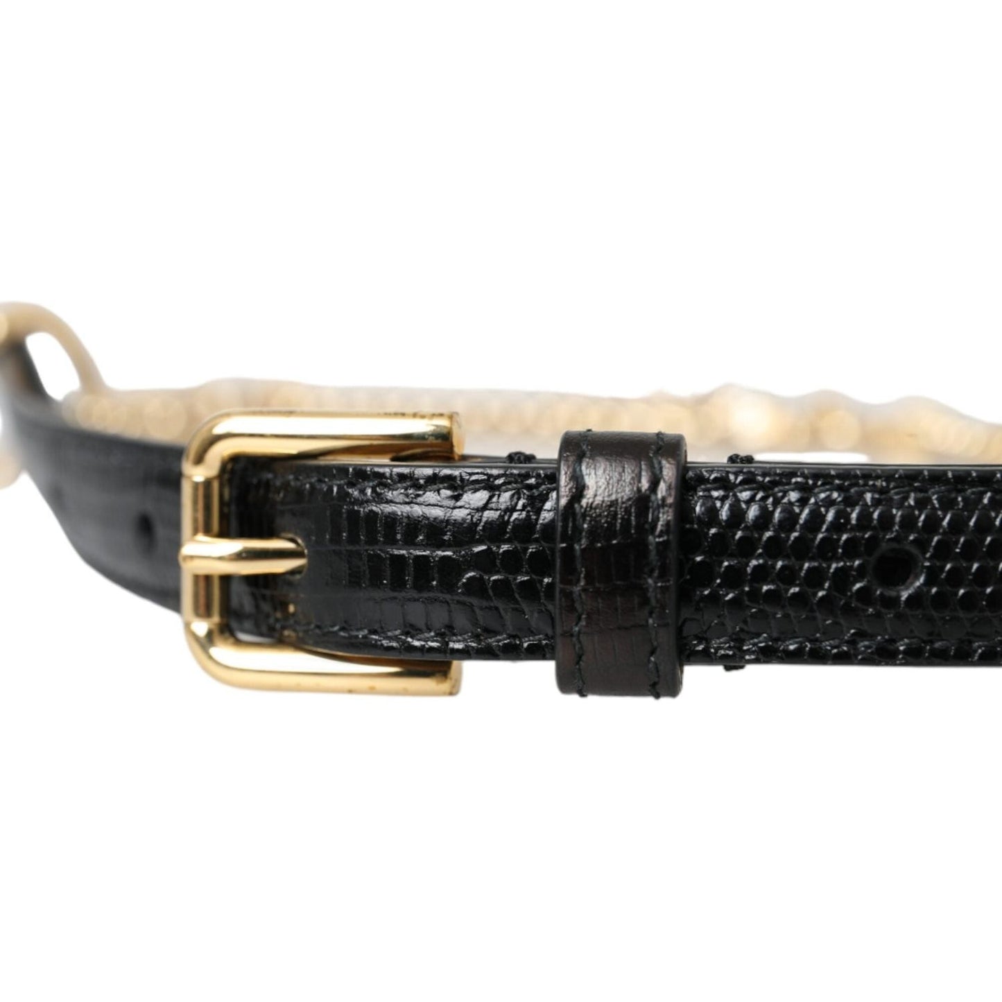 Dolce & Gabbana Black Leather Gold Chain Crystal Waist Women Belt Dolce & Gabbana