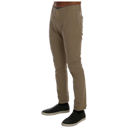 Daniele Alessandrini Beige Cotton Stretch Slim Fit Chinos