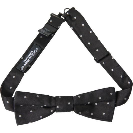 Dolce & Gabbana Black White Polka Dot Silk Men Neck Bow Tie Dolce & Gabbana