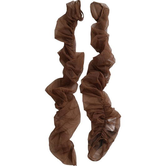 Dolce & Gabbana Brown Nylon Finger Less Elbow Long Arms Gloves Dolce & Gabbana