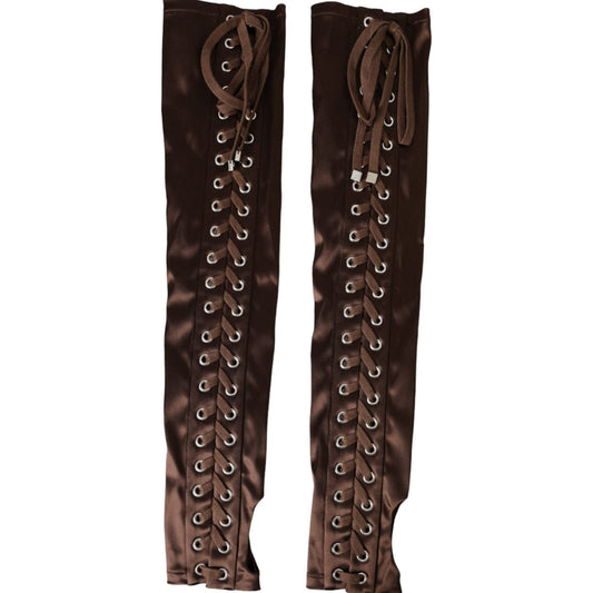 Dolce & Gabbana Brown Acetate Lace Up Fingerless Gloves Dolce & Gabbana