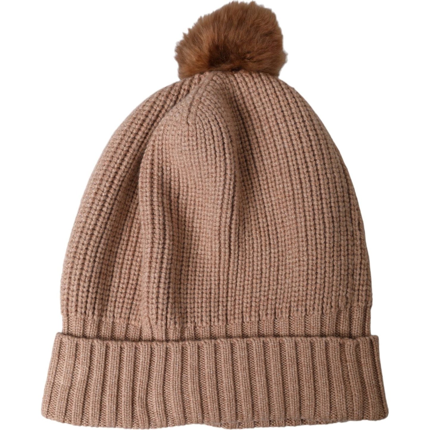 Dolce & Gabbana Brown Solid Knitted Fur Ball Winter Beanie Hat Dolce & Gabbana