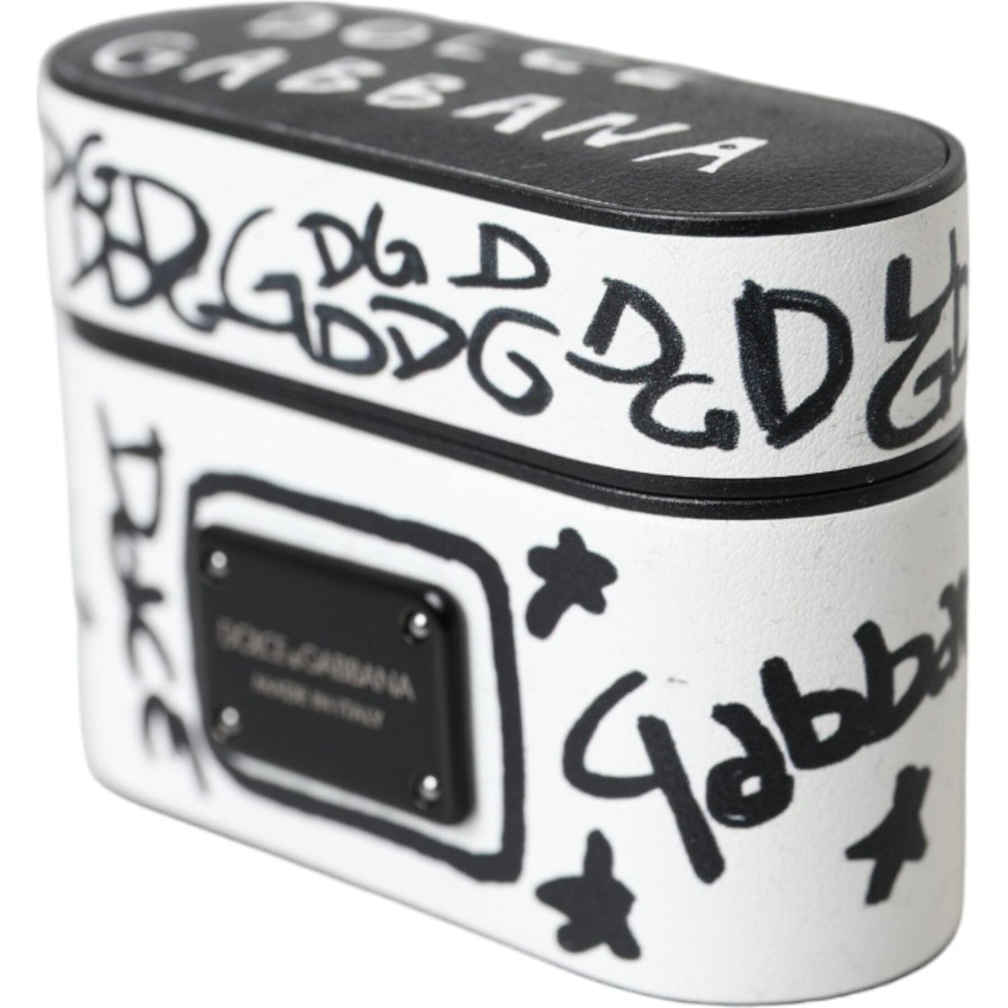 Dolce & Gabbana Black White Leather Scribble Embossed Logo Airpods Case Dolce & Gabbana