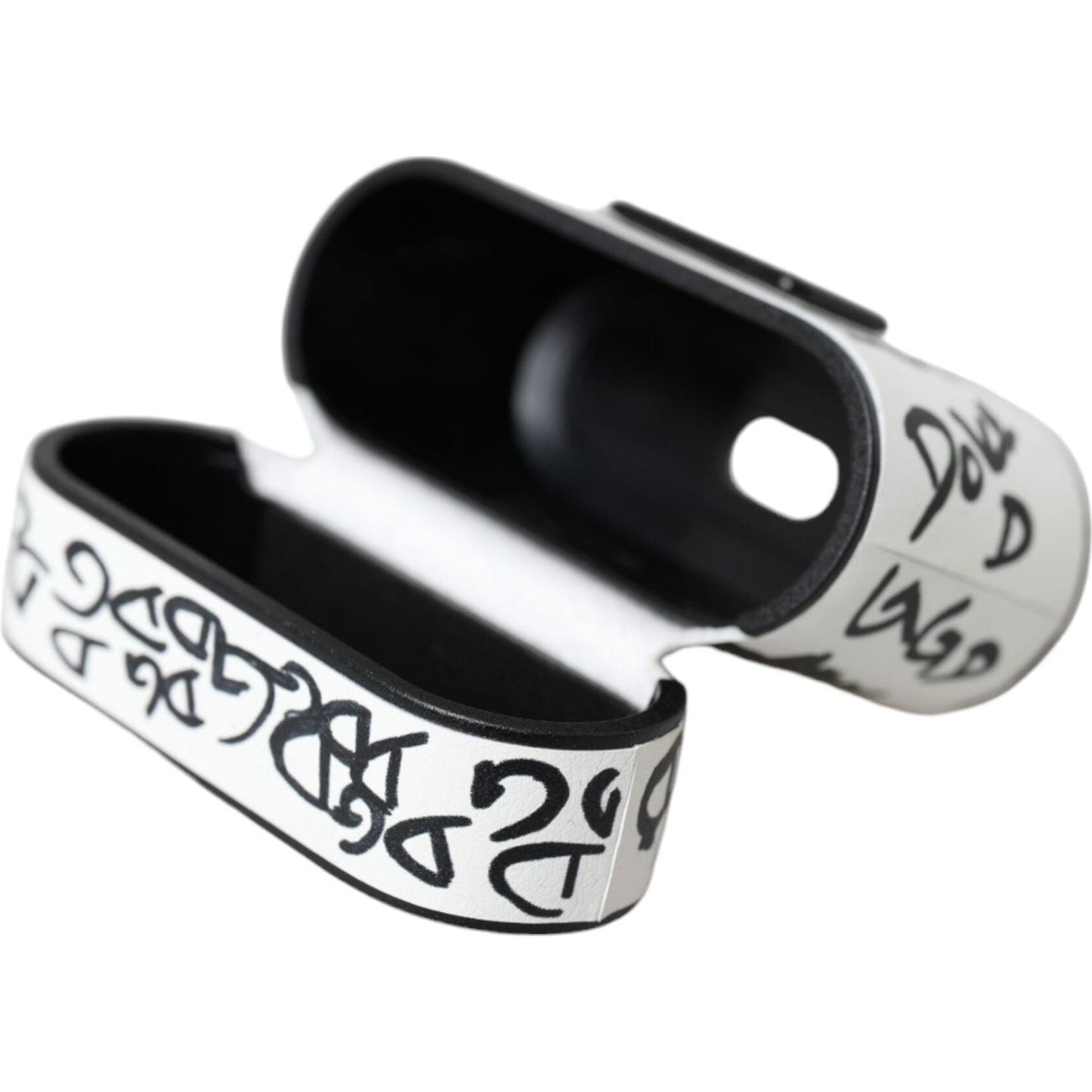 Dolce & Gabbana Black White Leather Scribble Embossed Logo Airpods Case Dolce & Gabbana