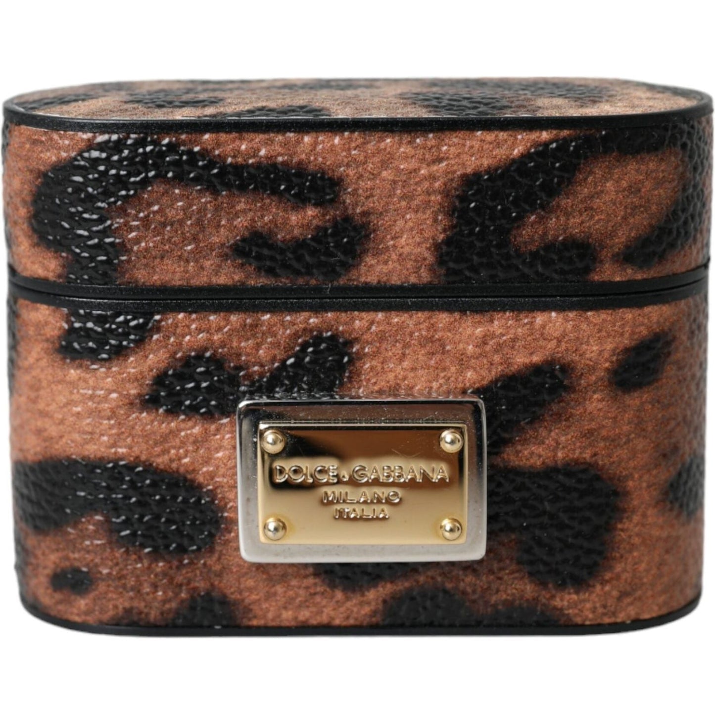 Dolce & Gabbana Brown Leopard Calf Leather Logo Plaque Airpods Case Dolce & Gabbana