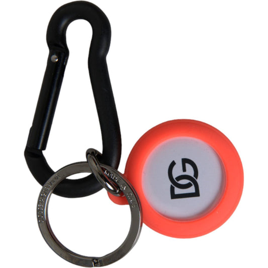 Dolce & Gabbana Red Orange Rubber DG Logo Round Metal Keyring Keychain Dolce & Gabbana