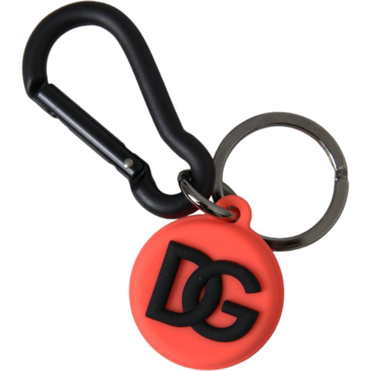 Dolce & Gabbana Red Orange Rubber DG Logo Round Metal Keyring Keychain Dolce & Gabbana