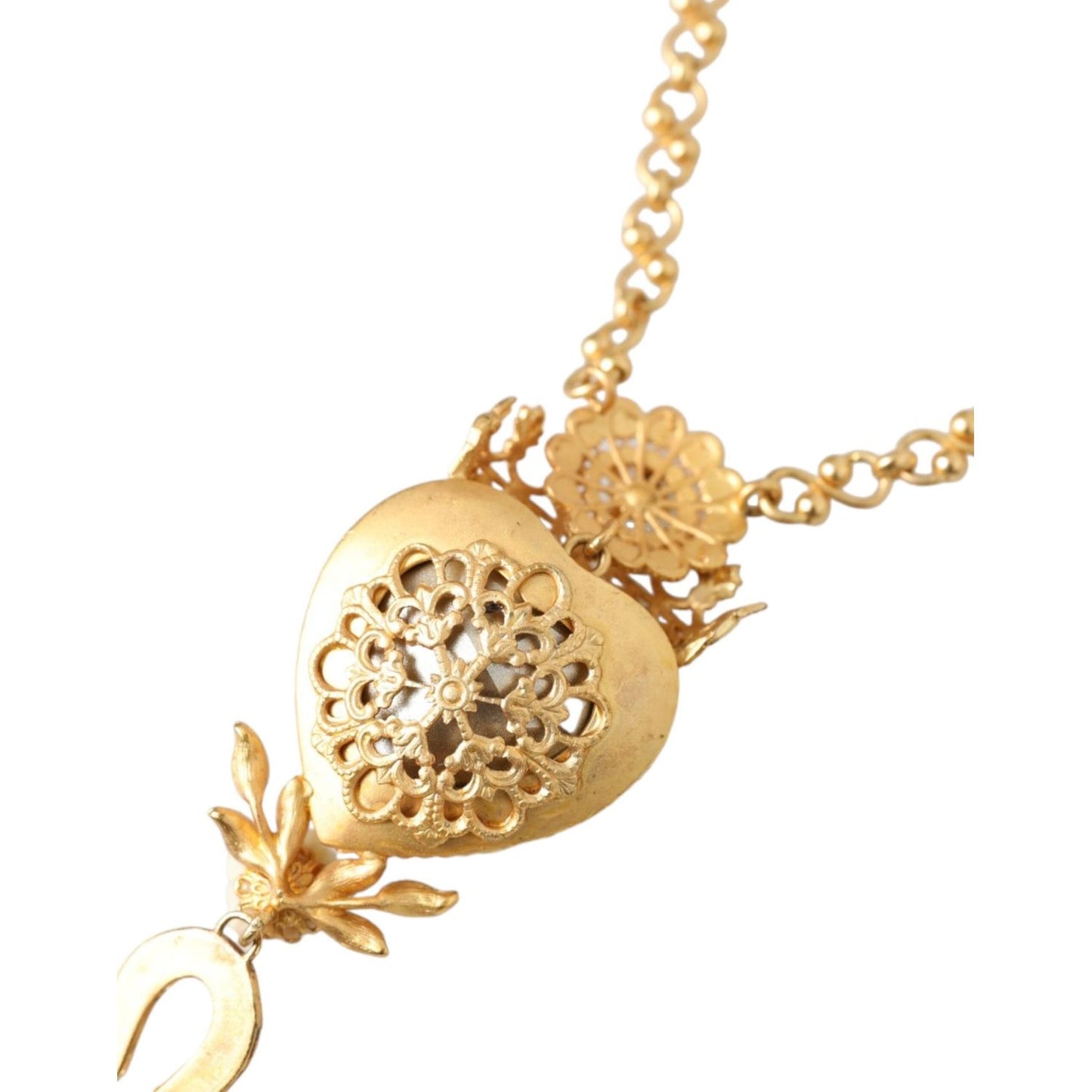 Dolce & Gabbana Gold Brass Chain Sacred Heart Crystal Charm Necklace Dolce & Gabbana