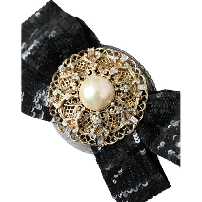 Dolce & Gabbana Black Sequin Pearl Handmade Brooch Hair Pin FASHION ACCESSORIES