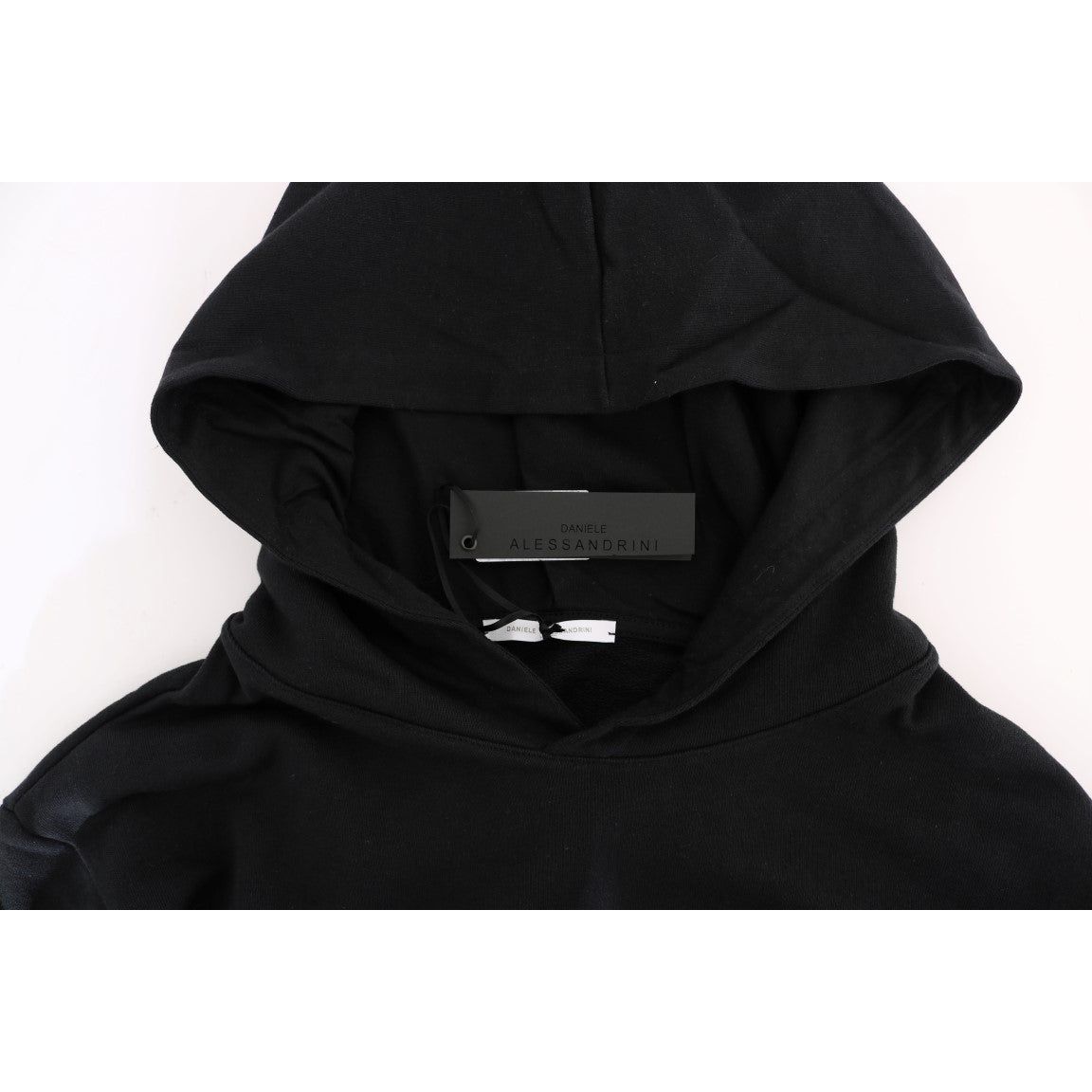 Daniele Alessandrini Elegant Black Cotton Hooded Sweater Daniele Alessandrini