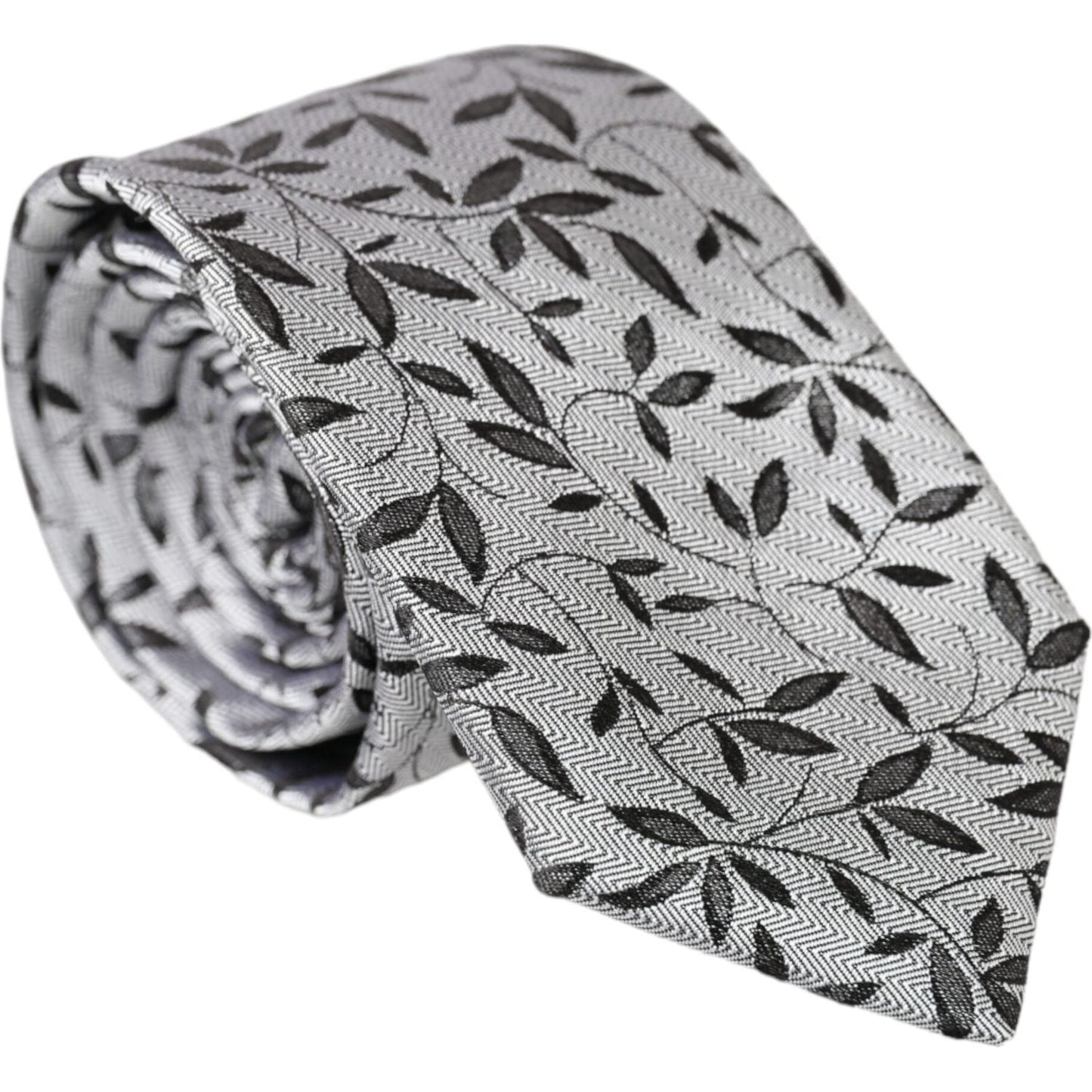 Dolce & Gabbana Gray Leaves 100% Silk Adjustable Tie Dolce & Gabbana