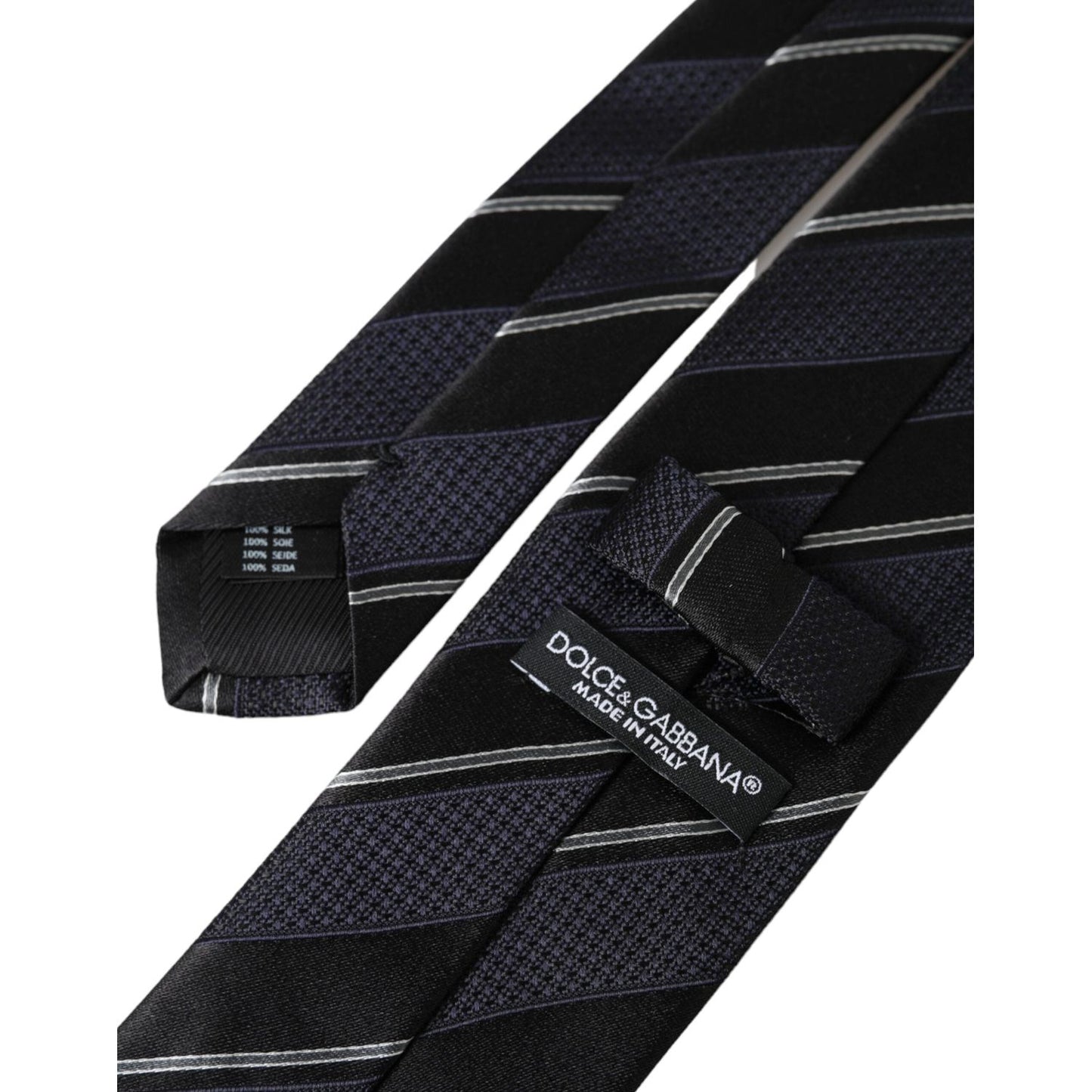 Dolce & Gabbana Black White Stripes Silk Adjustable Tie Dolce & Gabbana