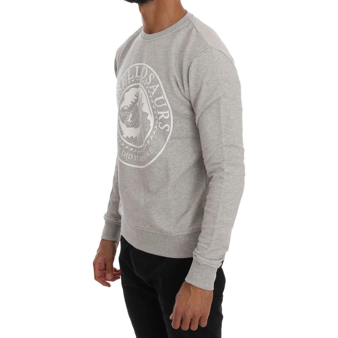 Frankie Morello Gray Cotton Crewneck Pullover Sweater