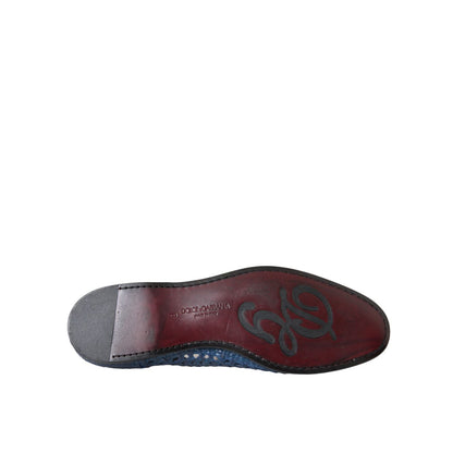 Dolce & Gabbana Blue Woven Leather Slip On Loafers Men Shoes