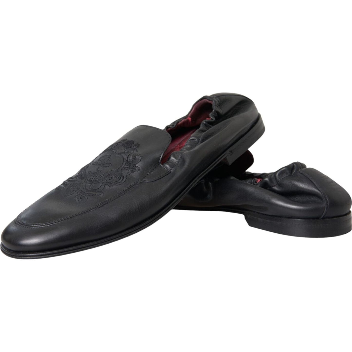 Dolce & Gabbana Black Logo Embroidered Leather Loafer Men Dress Shoes Dolce & Gabbana