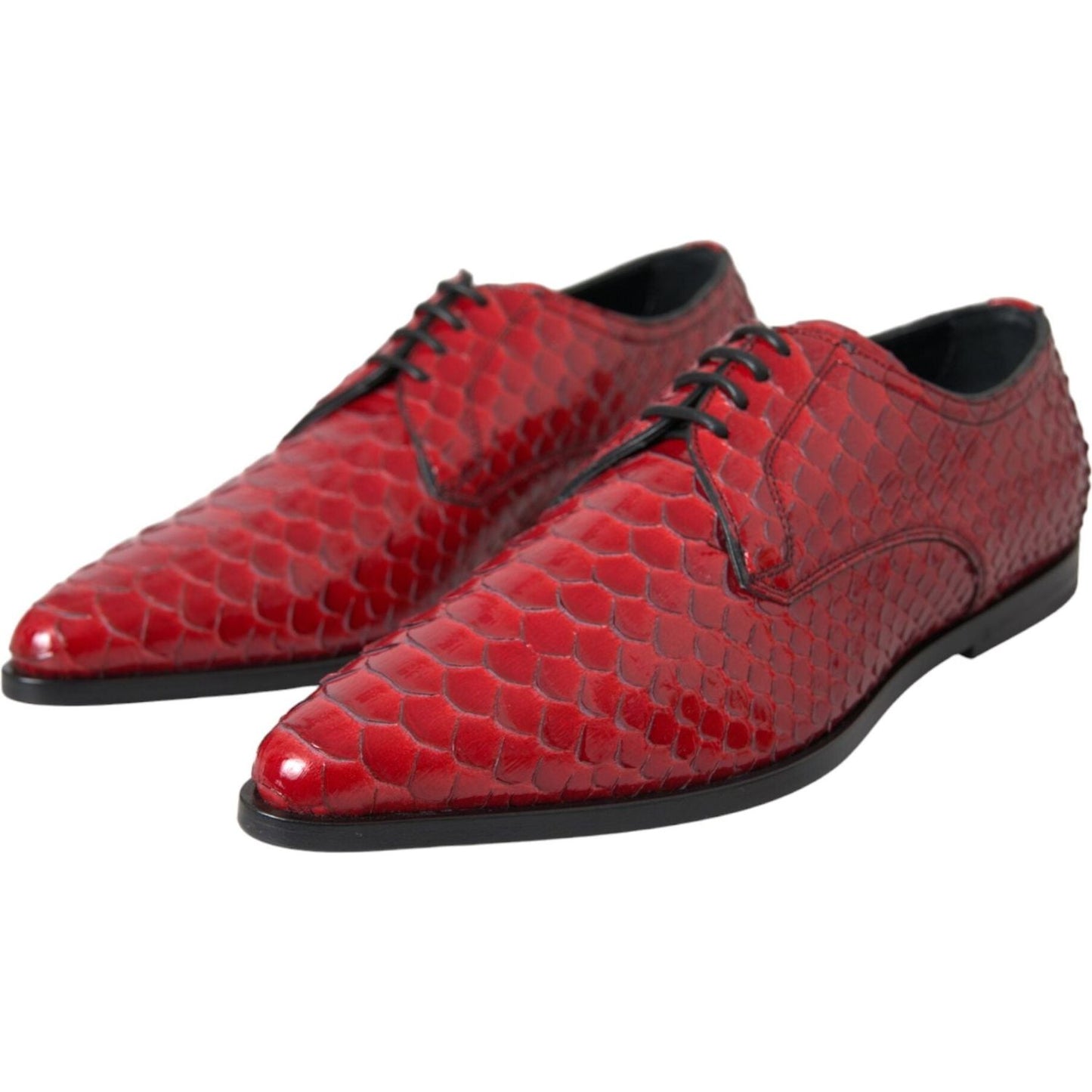 Dolce & Gabbana Red Textured Varnished Derby Men Formal Shoes Dolce & Gabbana