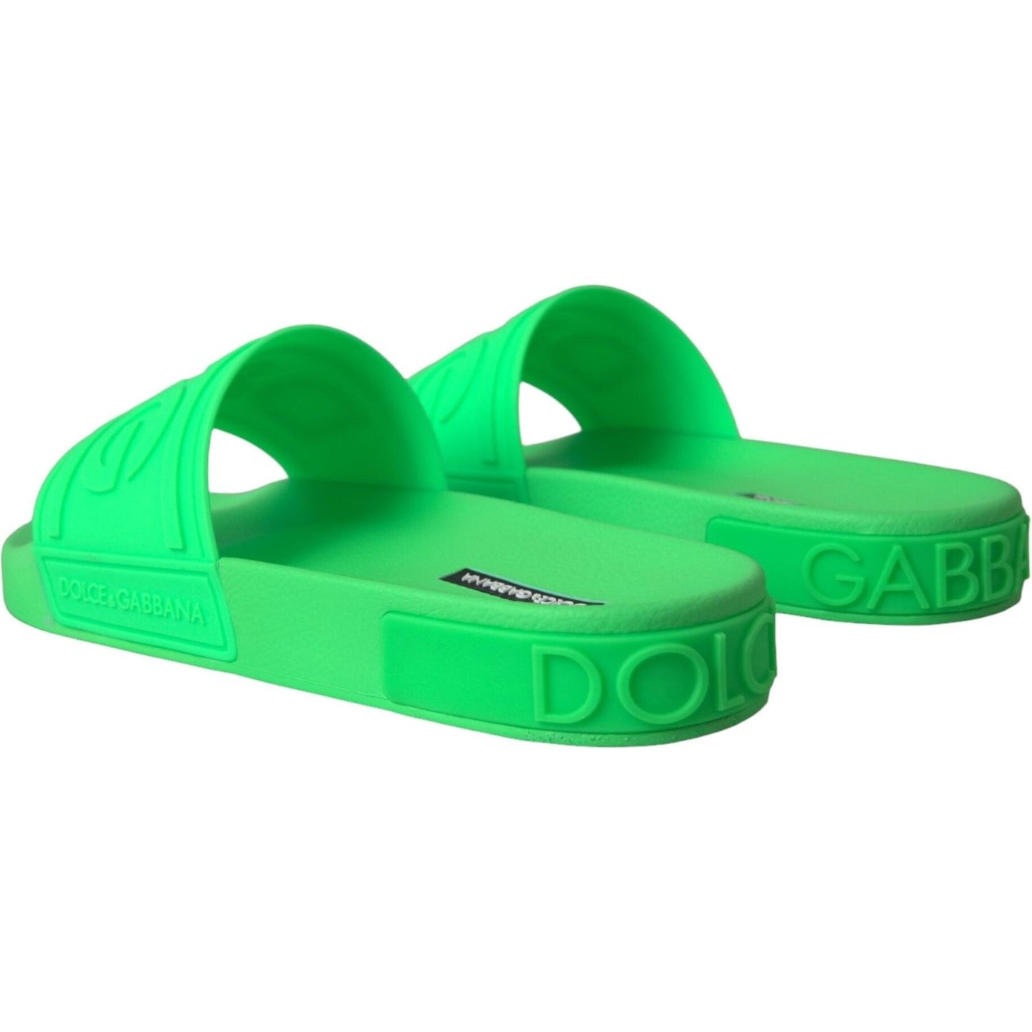 Dolce & Gabbana Green Leather Slides Sandals Beachwear Shoes Dolce & Gabbana