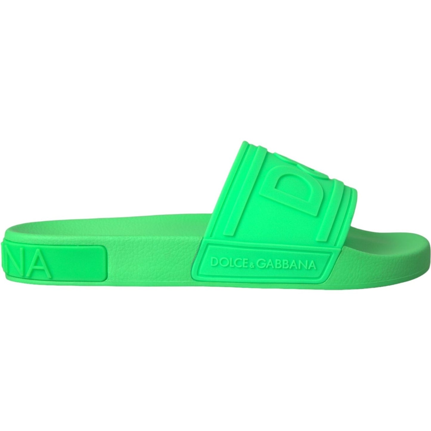 Dolce & Gabbana Green Leather Slides Sandals Beachwear Shoes Dolce & Gabbana