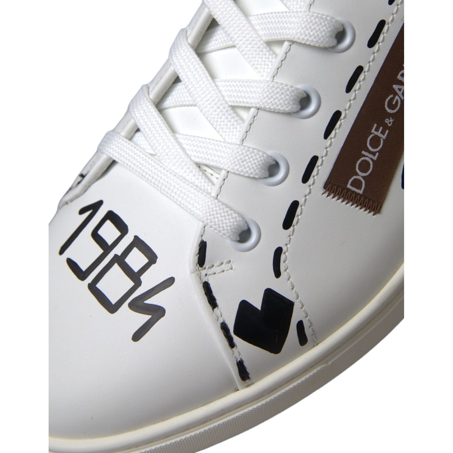 Dolce & Gabbana White Brown Leather Logo Low Top Sneakers Shoes Dolce & Gabbana