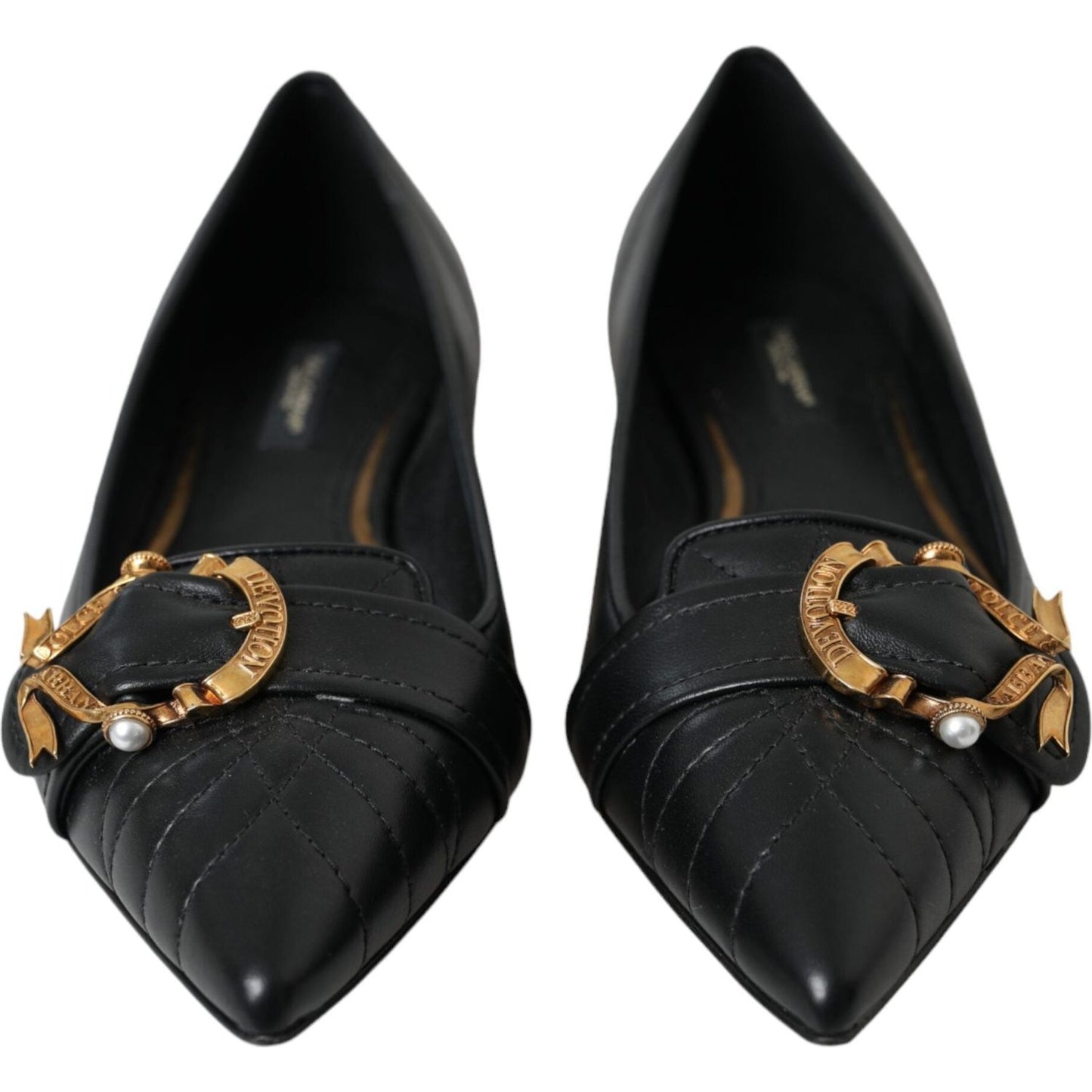 Dolce & Gabbana Black Devotion Leather Pointy Flats Shoes Dolce & Gabbana