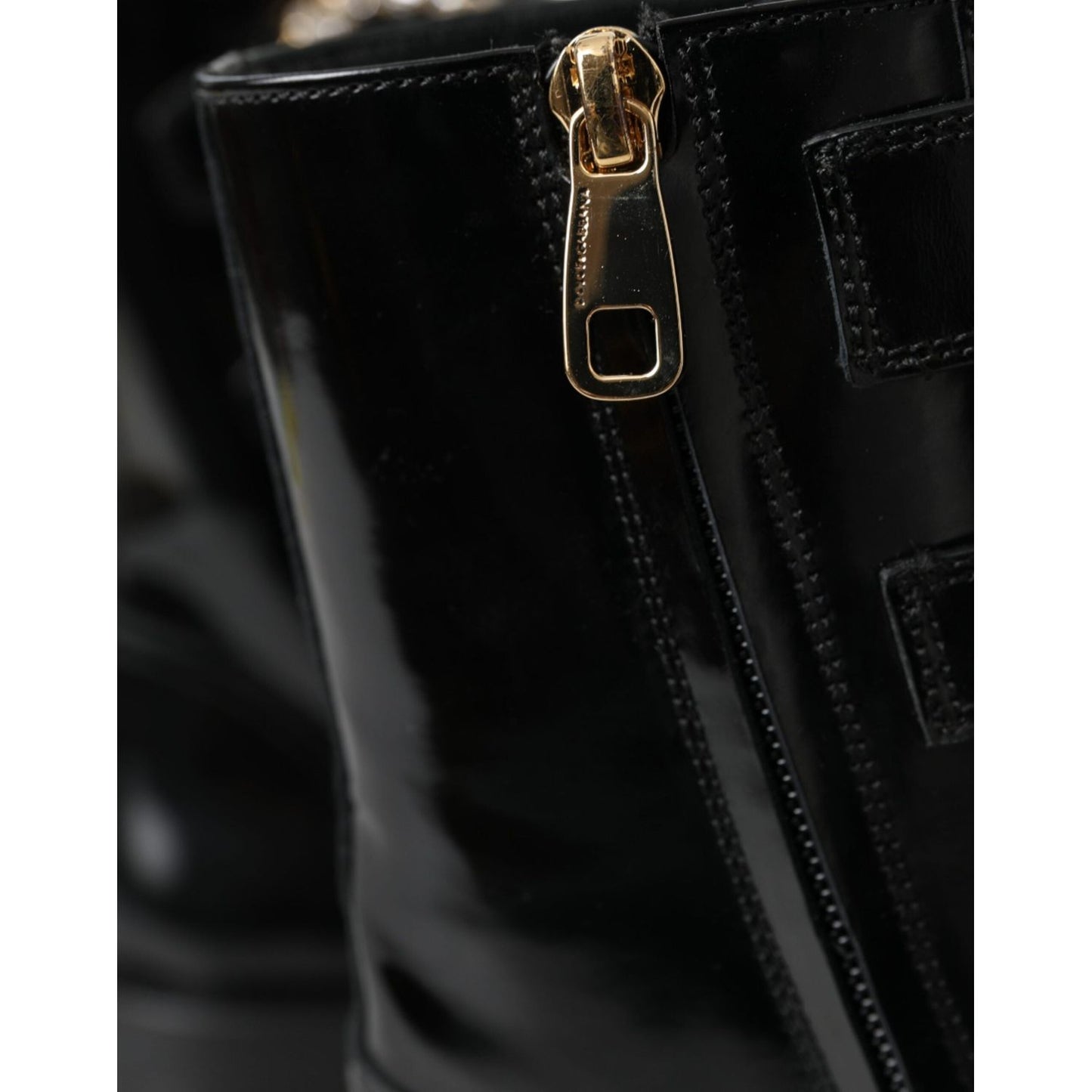 Dolce & Gabbana Black Leather Crystal Buckles Boots Shoes Dolce & Gabbana