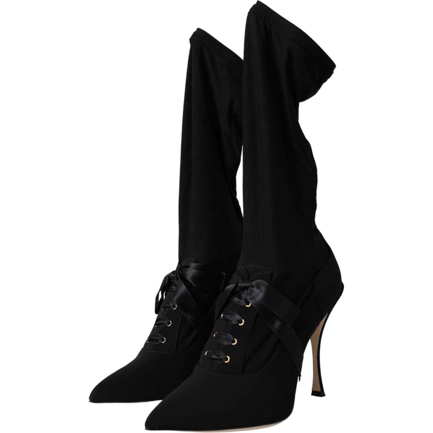 Dolce & Gabbana Black Stiletto Heels Mid Calf Boots Shoes Dolce & Gabbana