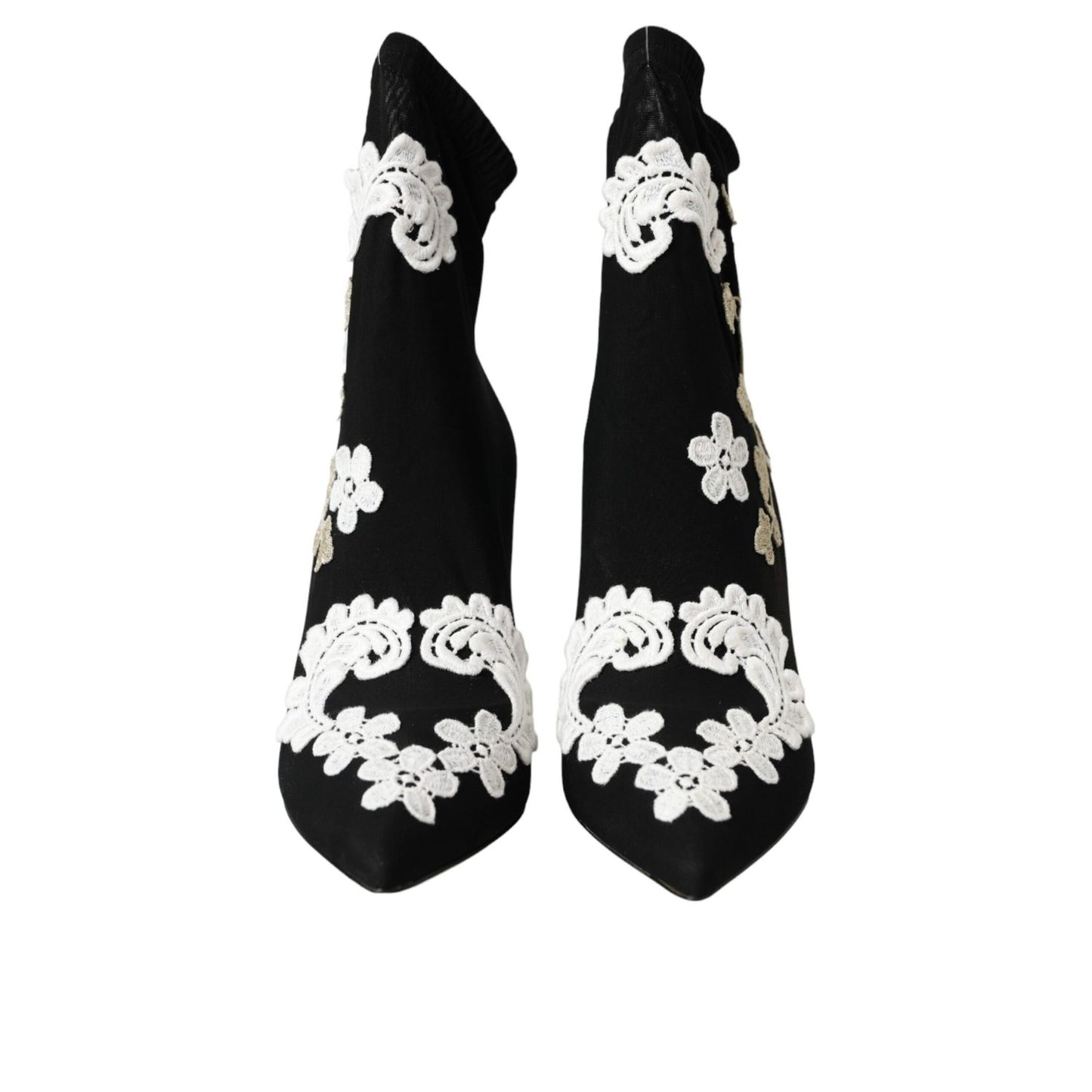 Dolce & Gabbana Black White Embroidery Slip On Boots Shoes