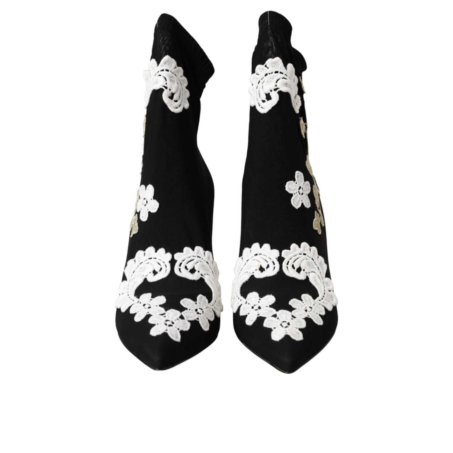Dolce & Gabbana Black White Embroidery Slip On Boots Shoes