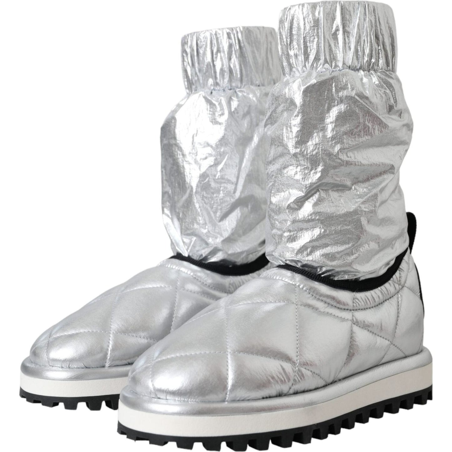 Dolce & Gabbana Metallic Silver Quilted Logo Patch Boot Shoes Dolce & Gabbana