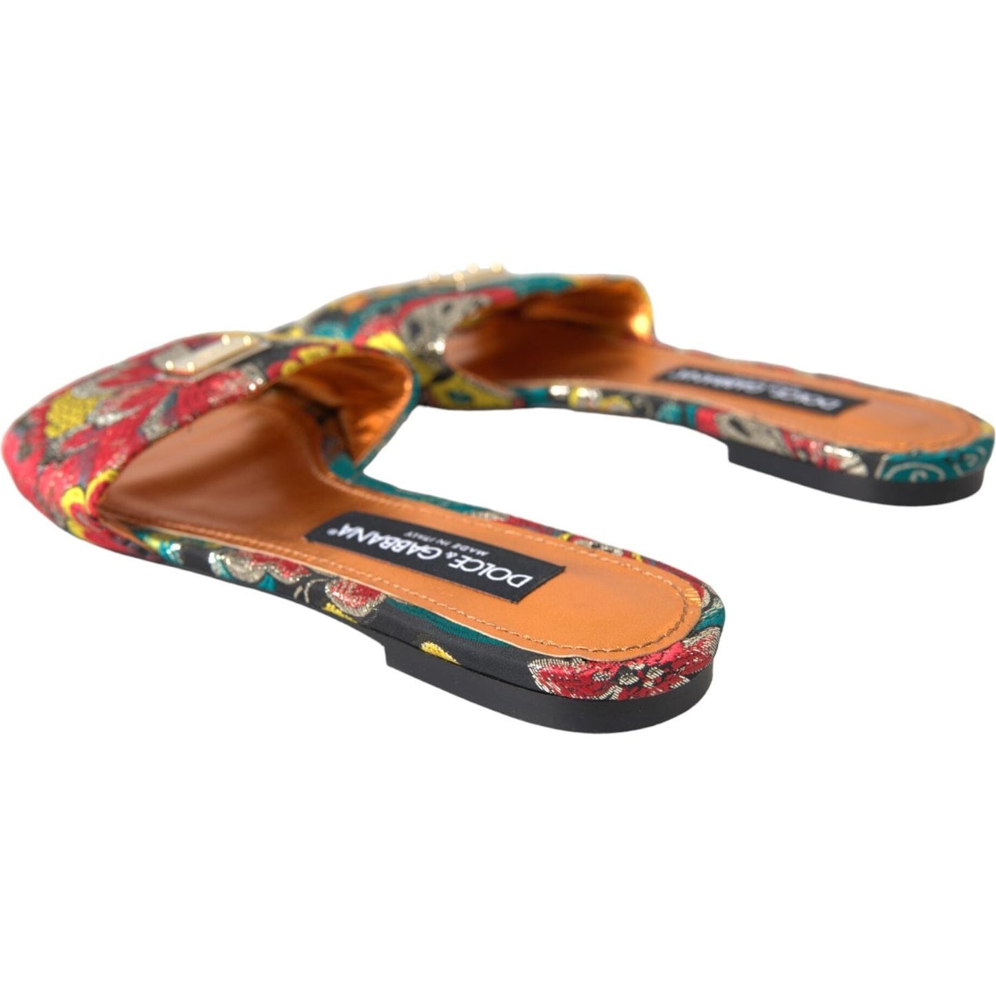 Dolce & Gabbana Multicolor Floral Brocade Logo Flats Sandals Shoes Dolce & Gabbana