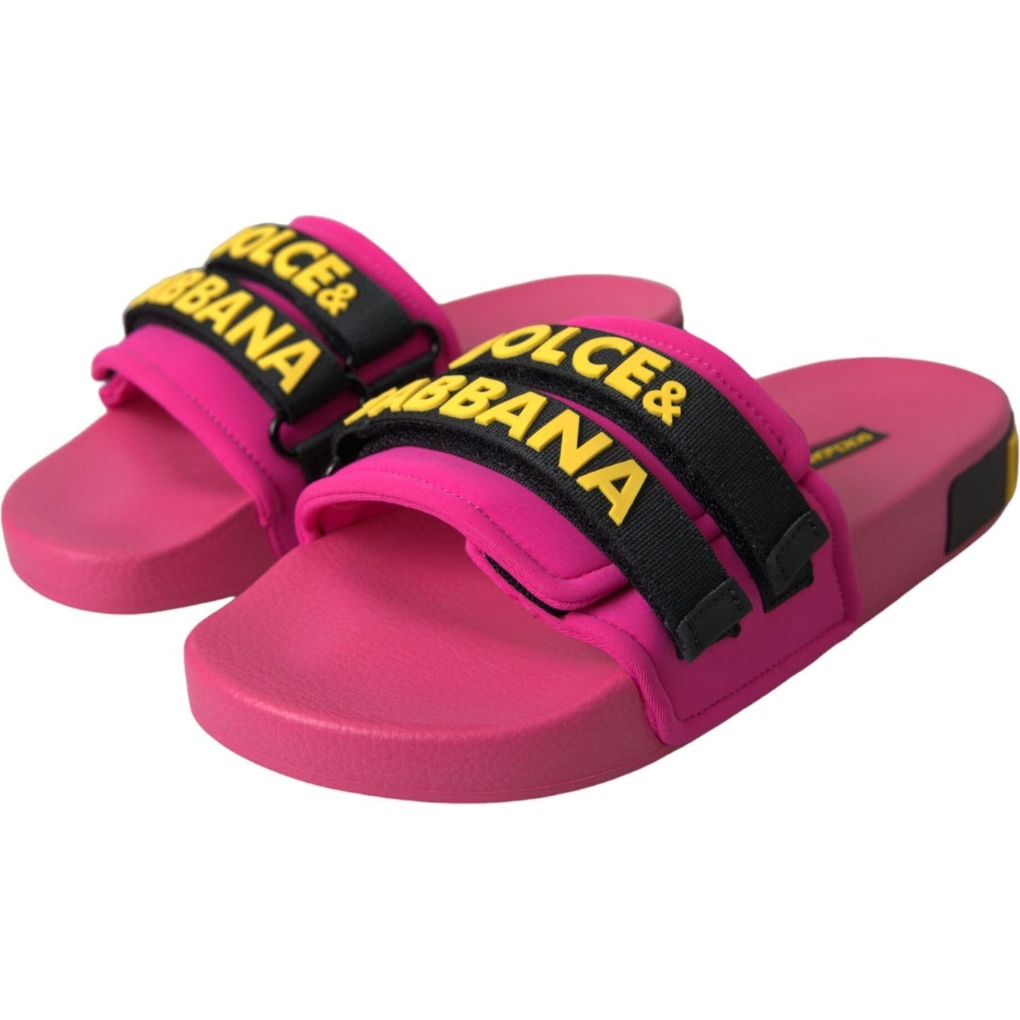 Dolce & Gabbana Pink Black Logo Beachwear Flats Sandals Shoes Dolce & Gabbana