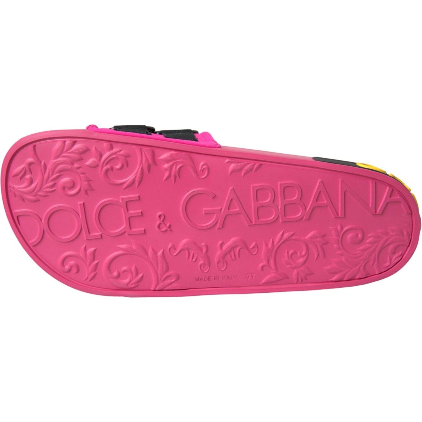 Dolce & Gabbana Pink Black Logo Beachwear Flats Sandals Shoes Dolce & Gabbana