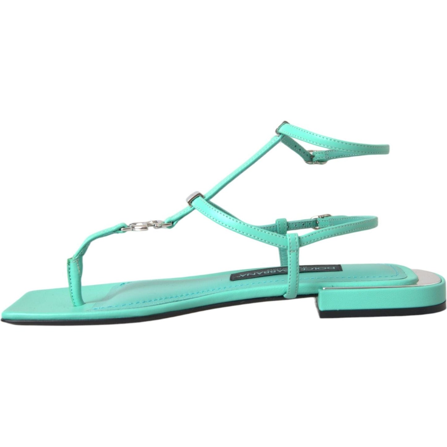 Dolce & Gabbana Aqua Green Leather Ankle Strap Flats Sandals Shoes Dolce & Gabbana