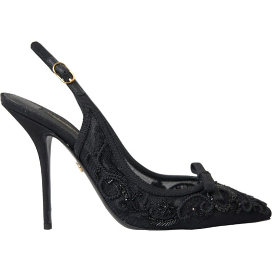 Dolce & Gabbana Black Tulle Ricamo Heels Slingbacks Shoes Dolce & Gabbana