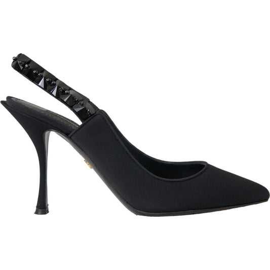 Black Crystal Charmeuse Slingbacks Shoes